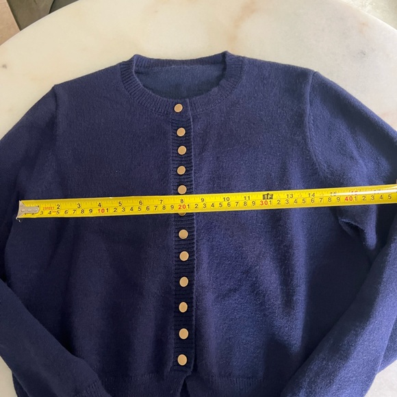 Commence Navy Blue Cardigan Sweater Gold Button Down Preppy Chic Quiet Luxury - Picture 4 of 9